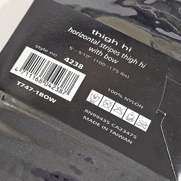 Music Legs Black Horizontal Stripes Thigh Highs Stockings with Bows, One Size - Picture 5 of 5